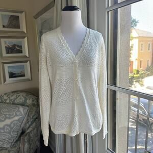 Frye Cream White V Neck 100% Cotton Lightweight Cardigan Women's Size S NWT